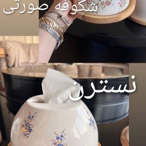 جا دستمالی گرد سرامیکی زیره چوبی
