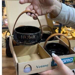 پیاله دسته چرمی ٤ عددی