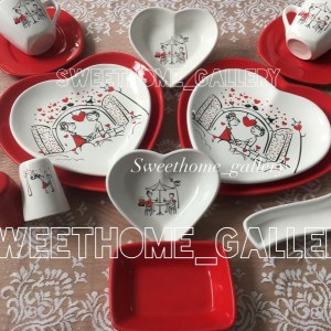 سرویس صبحانه خوری 14پارچه لاو قرمز طرح دار