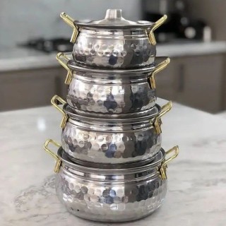 سرویس قابلمه روحی 4 عددی چکشی دسته طلایی