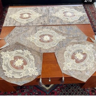 ست رومیزی مخمل دانتل گل برجسته