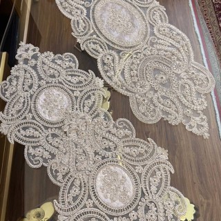 رومیزی توری سه تیکه طرح بته جقه