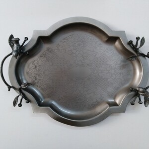 سینی طرح برنجی نقره ای گنجشک(کد 4083)