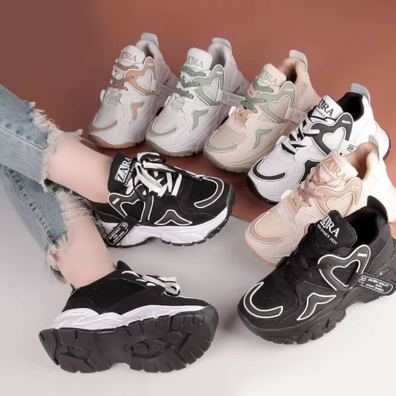 آفر ویژه آخر هفته کفش کتونی اسپرت زنانه و دخترانه مدل زارا قلبی شیک و جذاب  رنگ مشکی تمام با ارسال رایگان