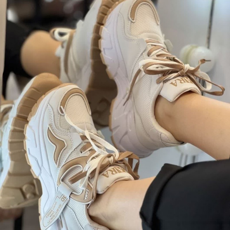 آفر فوق العاده کفش کتونی اسپرت زنانه و دخترانه مدل زارا قلبی شیک  رنگ سفید کرم با ارسال رایگان