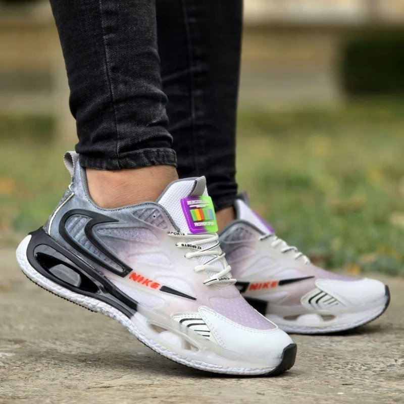 تخفیف فوق العاده  کفش کتونی اسپرت مردانه و پسرانه مدل نایک زیره کپسولی  به روز و با کیفیت رنگ سفید یاسی مشکی  باارسال رایگان