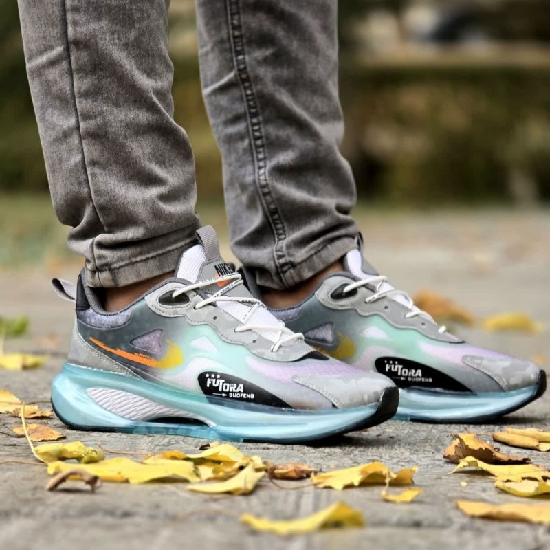 فروش استثنایی کفش کتونی اسپرت مردانه و پسرانه مدل نایک زیره کپسولی  شیک و کاربردی رنگ طوسی یاسی  سبز باارسال رایگان