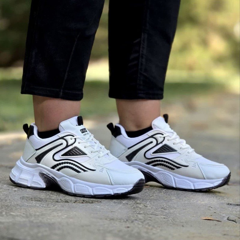 تخفیف فوق العاده کفش کتونی اسپرت زنانه دخترانه مدل ABCDE  ارزان و به صرفه رنگ سفید مشکی با ارسال رایگان