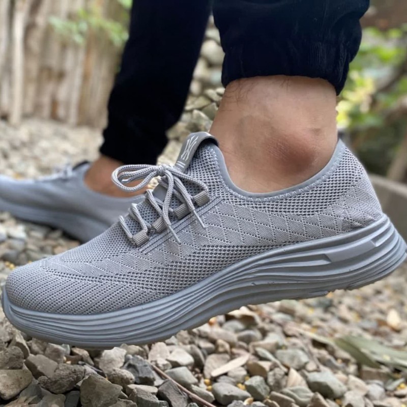 تخفیف ویژه کفش کتونی  بافت مردانه پسرانه قابل شستشو  زیره پیو رنگ طوسی  راحت و سبک با ارسال رایگان