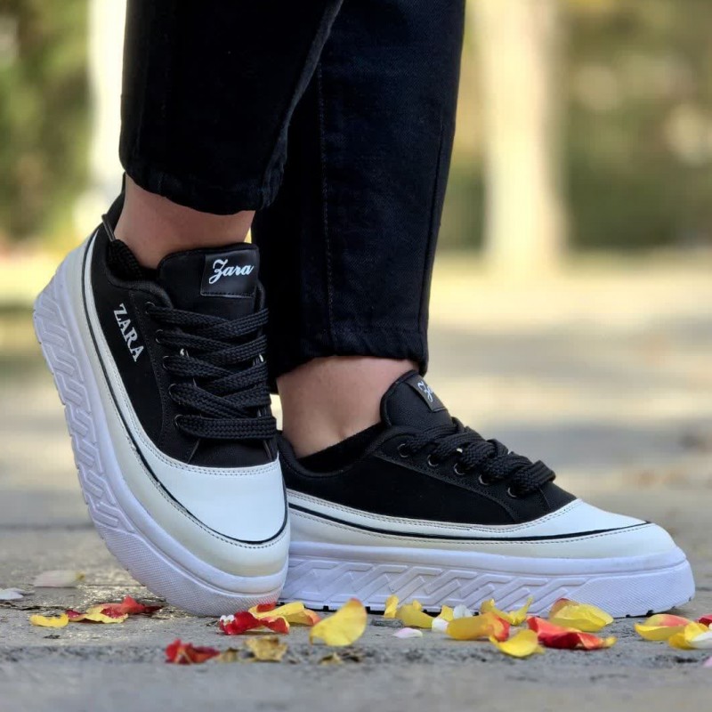 تخفیف ویژه کفش کتونی زنانه دخترانه مدل زارا رنگ سفید مشکی فوق العاده شیک با ارسال رایگان