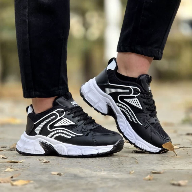 حراج واقعی کفش کتونی اسپرت زنانه دخترانه مدل ABCDE  رنگ مشکی زیره سفید یه کار جذاب و خاص  با ارسال رایگان