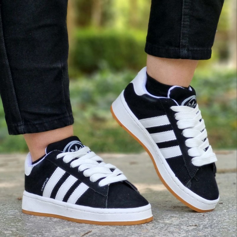 فروش جدید ترین کتونی اسپرت دخترانه و زنانه مدل کامپوس رنگ مشکی سفید  فوق العاده شیک  بی نظیر  با ارسال رایگان