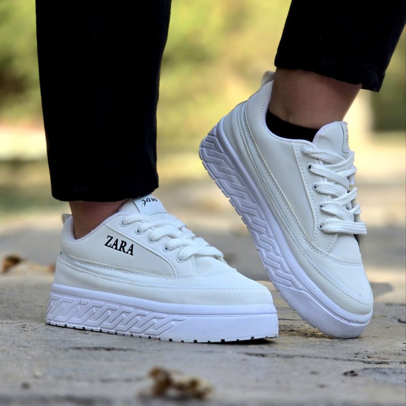 بمب تخفیف امروز کفش کتونی اسپرت دخترانه و زنانه مدل زارا رنگ سفید تمام  با کیفیت و بادوام با ارسال رایگان