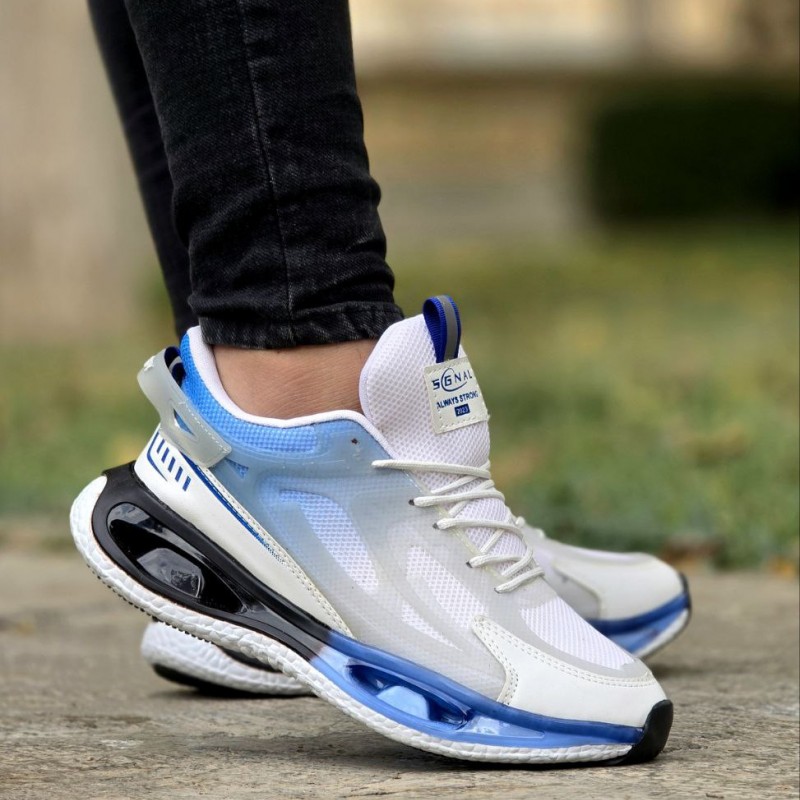 حراج جدید ترین کفش کتونی اسپرت مردانه و پسرانه مدل نایک  زیره کپسولی رنگ سفید آبی  زیره فوق العاده راحت  با ارسال رایگان