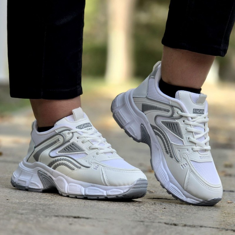 تخفیف شکفت انگیز کفش کتونی اسپرت زنانه و دخترانه مدل  ABCDE رنگ سفید طوسی  خوشپا و با کیفیت عالی با ارسال رایگان