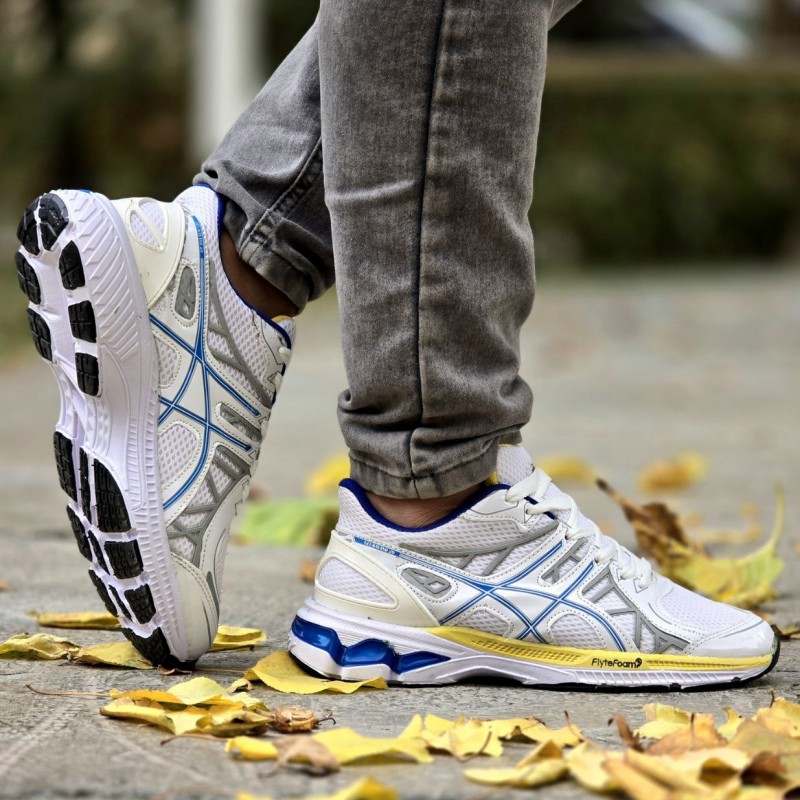 فروش  باورنکردنی کفش کتونی مردانه و پسرانه مدل اسیکس  رنگ سفید آبی با کیفیت بالا و درجه یک با ارسال رایگان