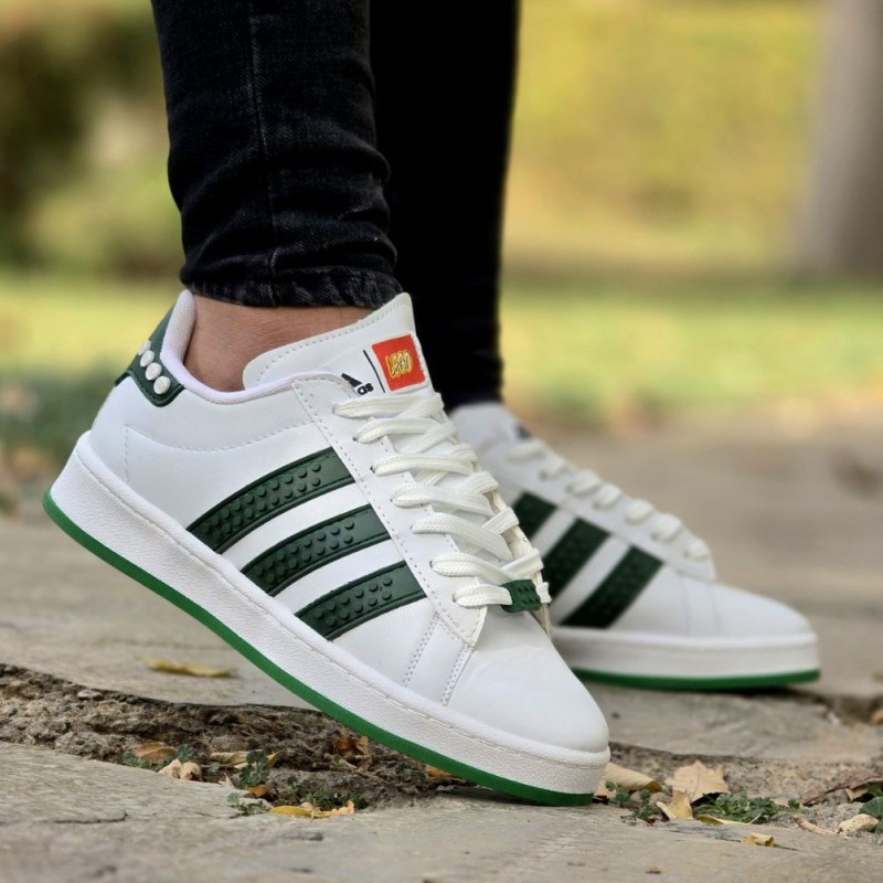 حراج ویژه کفش کتونی اسپرت مردانه و پسرانه مدل لگو رنگ سفید سبز یه کار جدید و شیک با ارسال رایگان