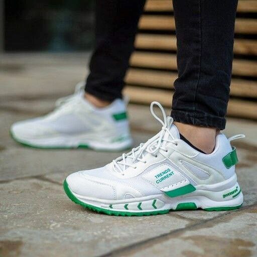 فر.ش باورنکردنی کفش کتونی اسپرت مردانه و پسرانه مدل جدید رنگ سفید سبز فوق العاده شیک  با ارسال رایگان