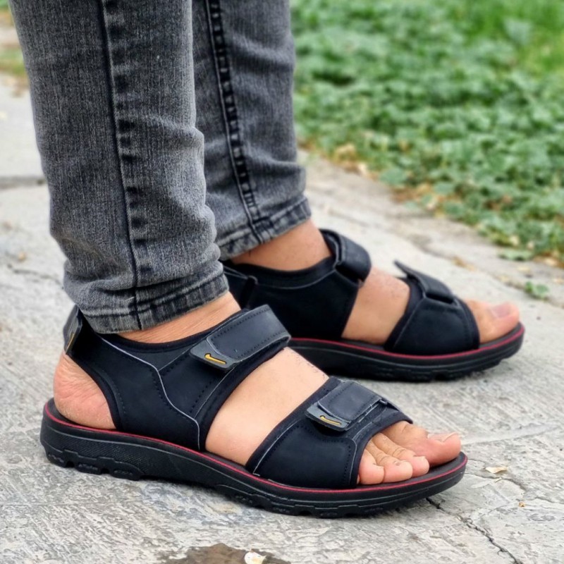 حراج ویژه کفش دمپایی چسبی مردانه رنگ مشکی زیره پیو با کیفیت بالا مناسب افراد خاص پسند با ارسال رایگان