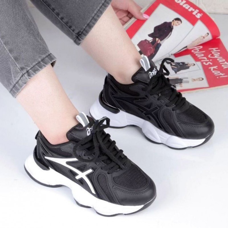 حراج شگفت انگیز کفش کتونی اسپرت زنانه و دخترانه مدل آسیکس رنگ مشکی سفید یه کار خاص و جدید با ارسال رایگان