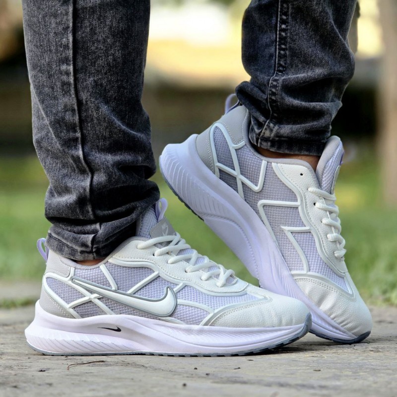 فروش ویژه کفش کتونی اسپرت پسرانه و مردانه مدل نایک سبک نرم و راحت رنگ سفید طوسی  با ارسال رایگان