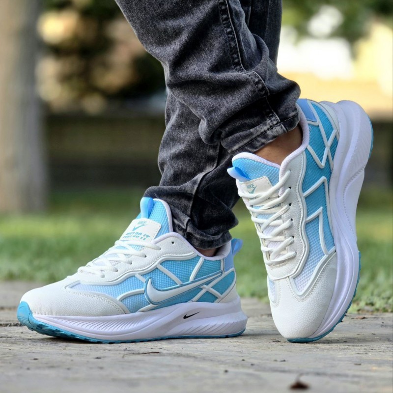 فروش شگفت انگیز کفش کتونی اسپرت پسرانه و مردانه مدل نایک سبک بادوام و عالی رنگ سفید آبی  با ارسال رایگان