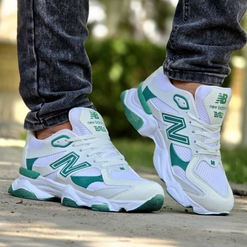 حرااااااجی کفش کتونی اسپرت مردانه و پسرانه مدل نیوبالانس 9060 شیک و به روز رنگ سفید سبز با ارسال رایگان