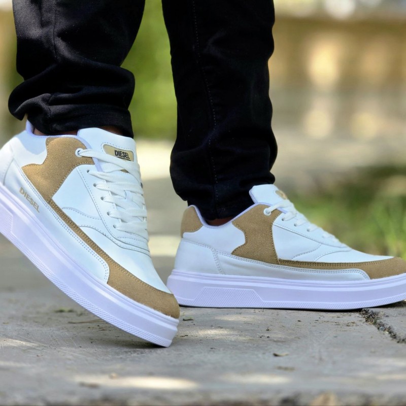 حراج عالی کفش کتونی اسپرت  ونس مردانه مدل دیزل Diesel  خاص وپرفروش رنگ سفید قهوه ای با ارسال رایگان