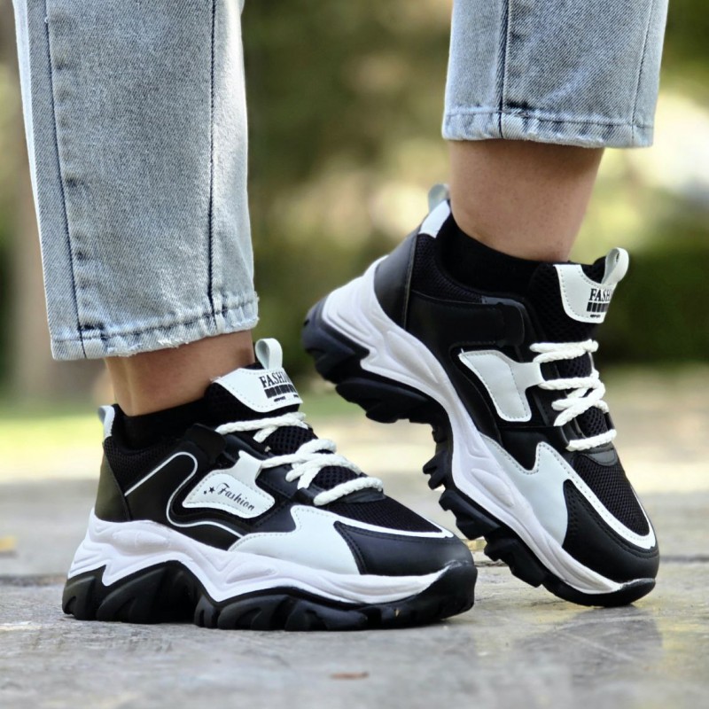 فروش عالیییی کفش کتونی دخترانه و زنانه مدل فشیون بادوام و مقاومت بالا رنگ مشکی سفید با ارسال رایگان