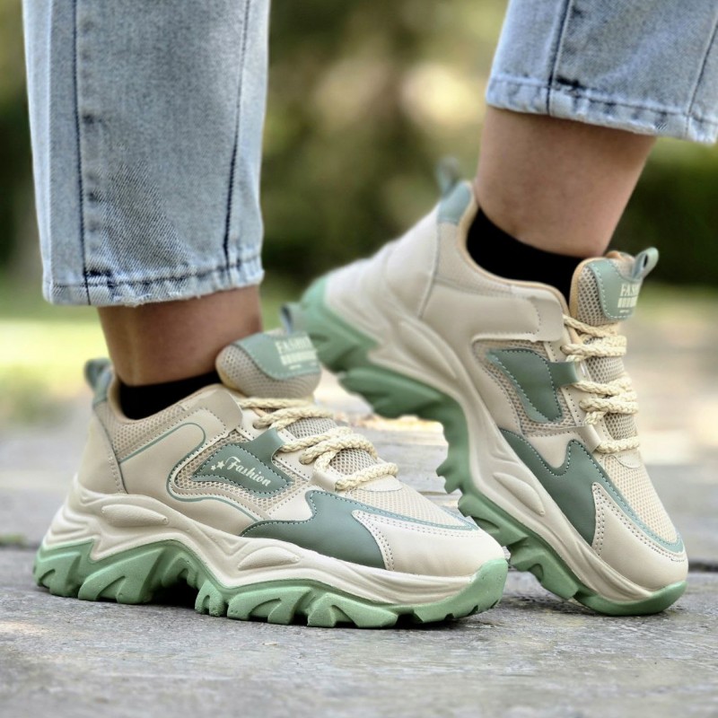 فروش خاص کفش کتونی دخترانه و زنانه مدل فشیون جدید و جذاب رنگ کرم سبز با ارسال رایگان