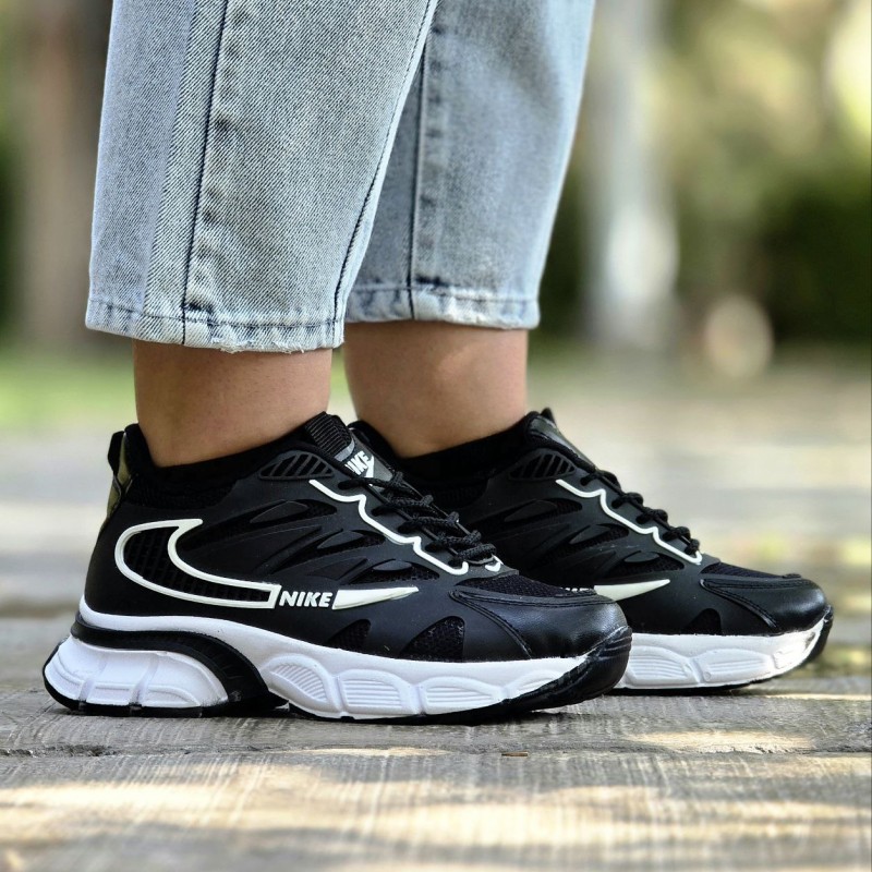 فروش فوق العاده  کفش کتونی اسپرت زنانه دخترانه مدل نایک برعکس زیبا و کاربردی رنگ مشکی زیره سفید باارسال رایگان