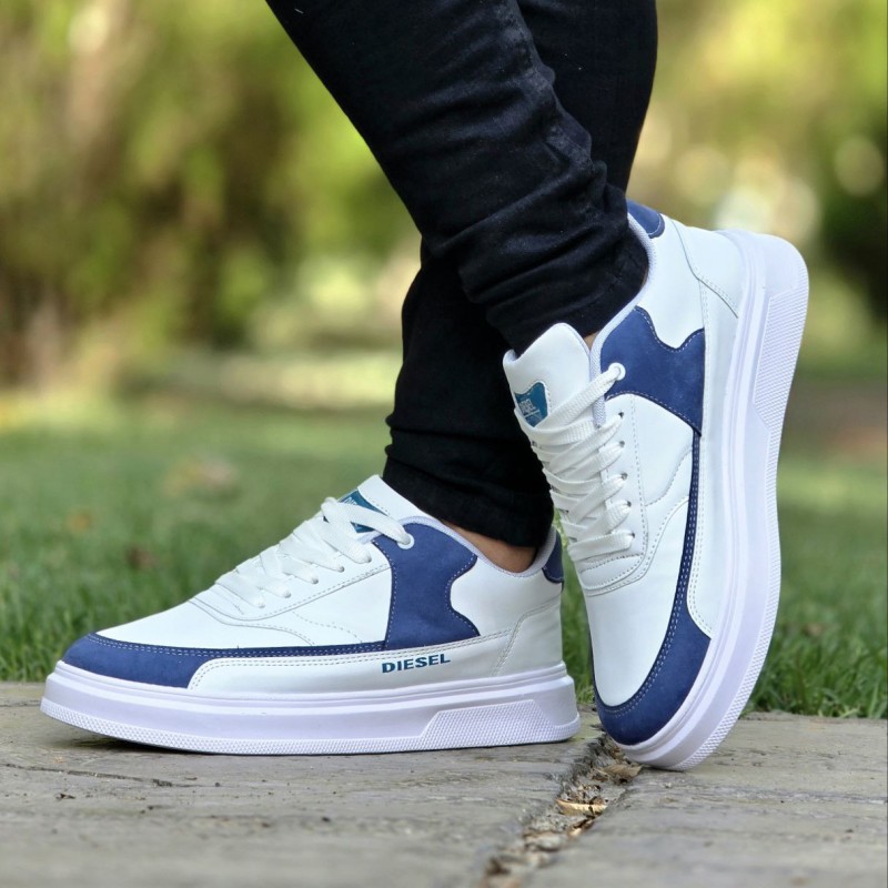 فروش کفش کتونی اسپرت  ونس مردانه مدل دیزل Diesel شیک و به روز رنگ سفید آبی با ارسال رایگان