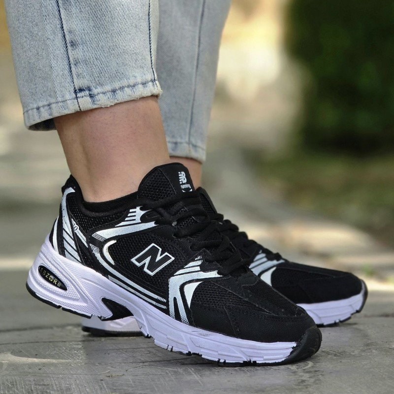 حراج ارزان کفش اسپرت زنانه دخترانه مدل نیوبالانس 530 زیبا و مقاوم رنگ مشکی زیره سفید  با ارسال رایگان