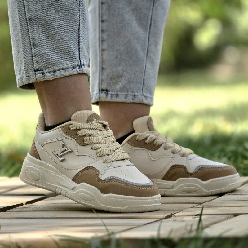 تخفیف  ویژه کفش کتونی اسپرت ونس زنانه دخترانه مدل لویی ویلتون  راحت و خاص رنگ کرم قهوه ای  باارسال رایگان