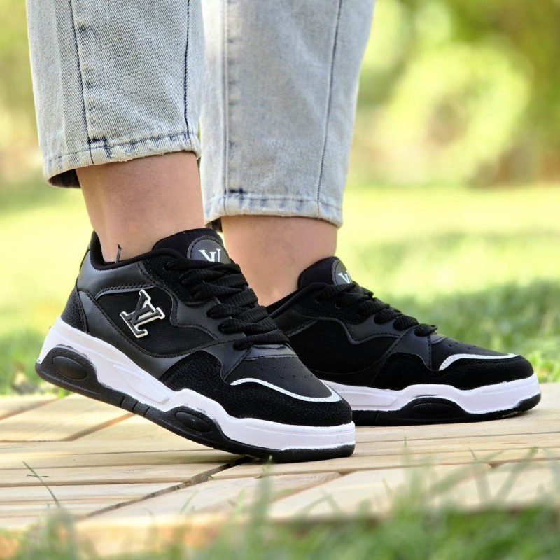 حراج عالی   کفش کتونی اسپرت ونس زنانه دخترانه مدل لویی ویلتون  شیک و خوش پا رنگ مشکی زیره سفید  باارسال رایگان