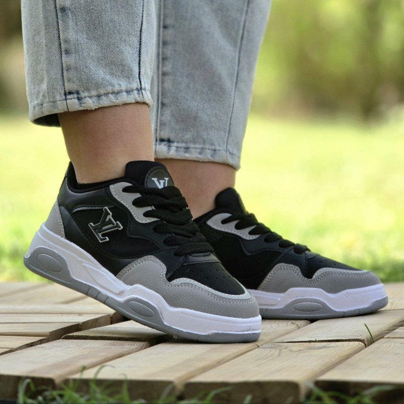 فروش ویژه کفش کتونی اسپرت ونس زنانه دخترانه مدل لویی ویلتون  شیک و مقاوم  رنگ مشکی طوسی زیره سفید   باارسال رایگان