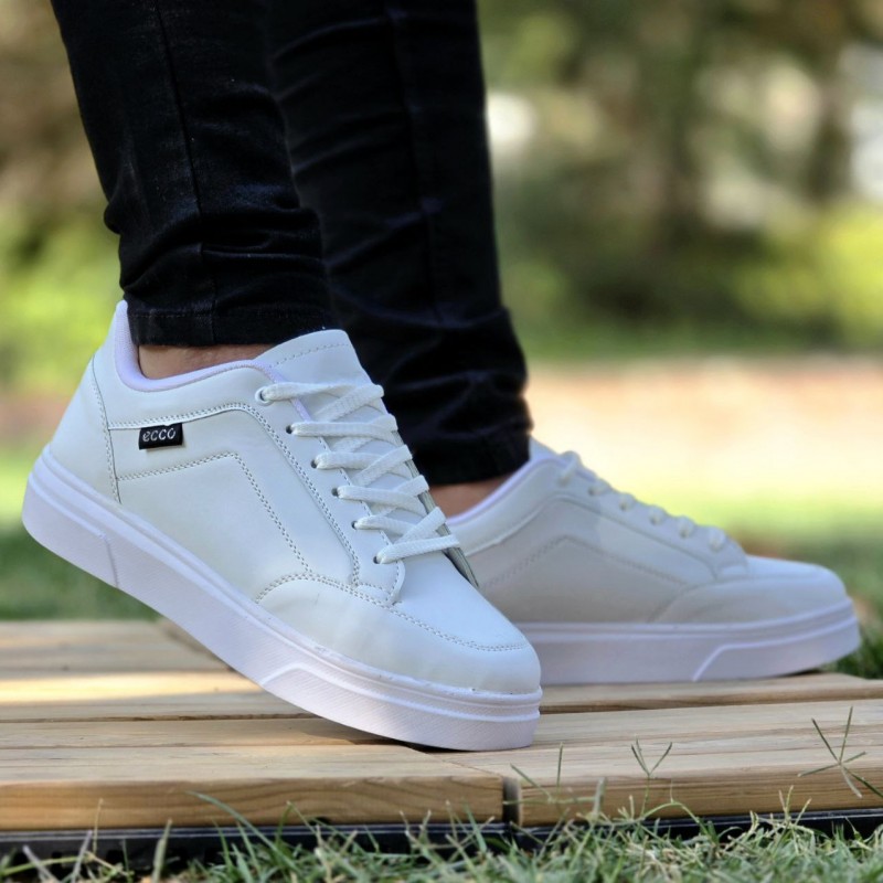 فروش استثنایی  کفش کتونی اسپرت  ونس مردانه مدل اکو (Ecco) زیبا و شیک رنگ سفید تمام با ارسال رایگان