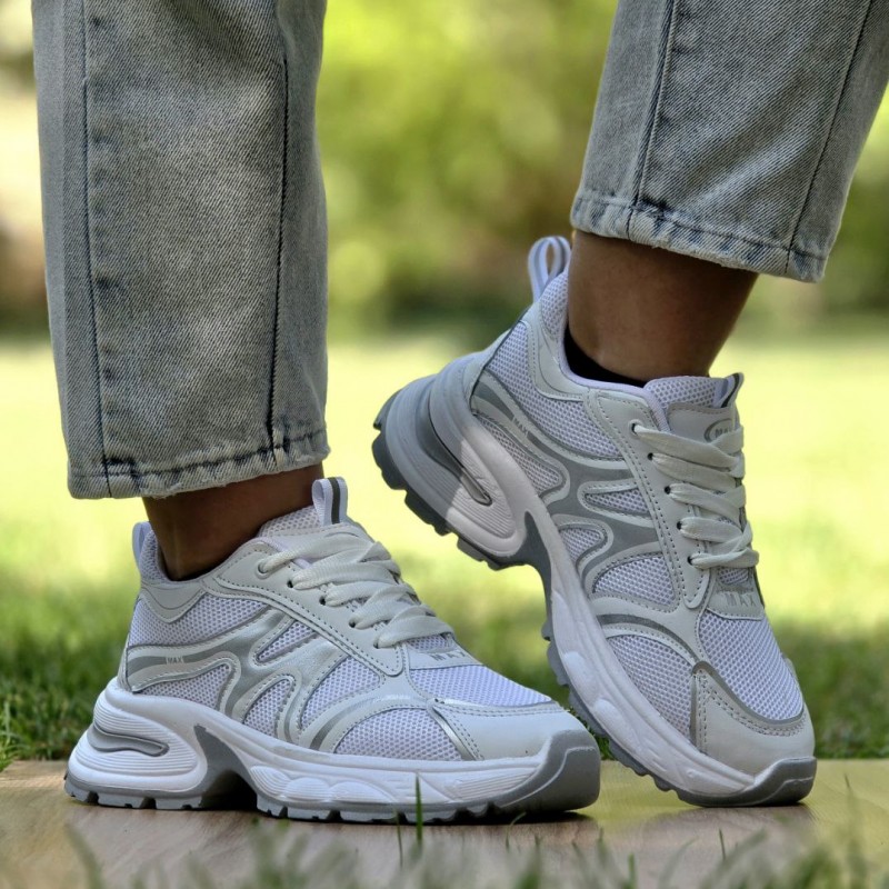 فروش فوق العاده کفش کتونی اسپرت دخترانه و زنانه مدل مکس پرطرفدار و خاص  رنگ سفید نقره ای   با ارسال رایگان