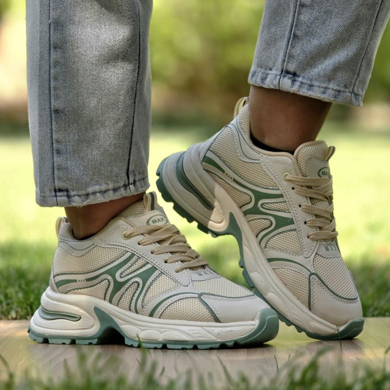 تخفیف فوق العاده بی نظیر کفش کتونی اسپرت دخترانه و زنانه مدل مکس اصیل و زیبا  رنگ  کرم سبز با ارسال رایگان