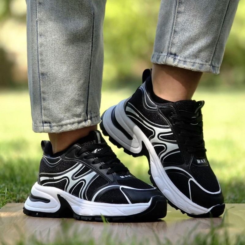 تخفیف فوق العاده عاالی کفش کتونی اسپرت دخترانه و زنانه مدل مکس ترند و به  روز رنگ مشکی سفید با ارسال رایگان