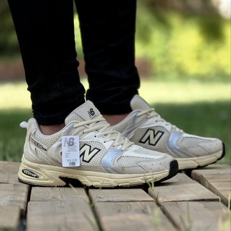 فروش منحصر به فرد کفش ست اسپرت مردانه زنانه مدل نیوبالانس 530  خاص و راحت رنگ کرم با ارسال رایگان