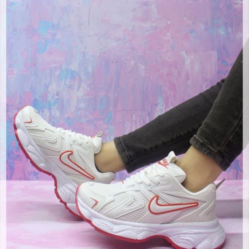 حراجی کفش کتونی اسپرت زنانه دخترانه مدل نایک شیک و به روز  رنگ سفیدقرمز باارسال رایگان