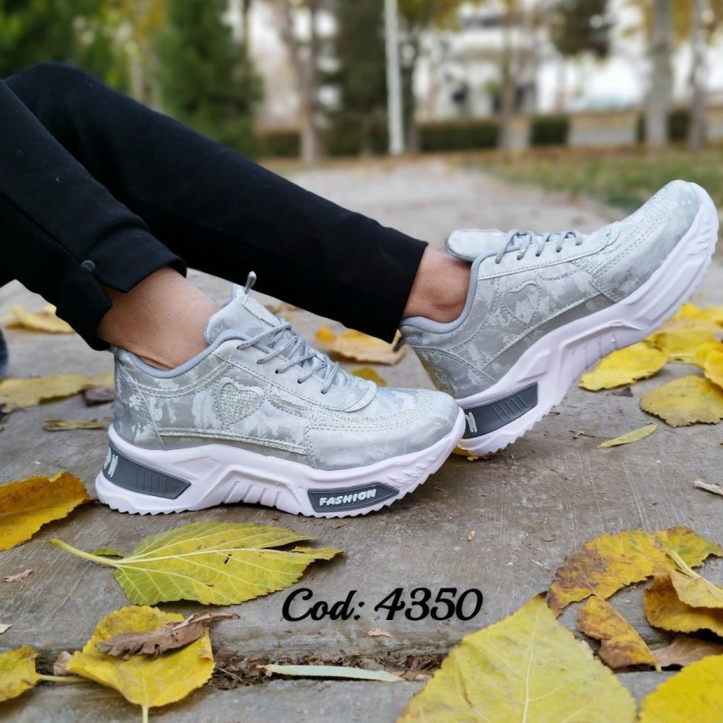 کفش کتونی اسپرت زنانه دخترانه مدل پتینه لمه قلبی لژدار زیره پیو طوسی جدید 4350   با ارسال رایگان