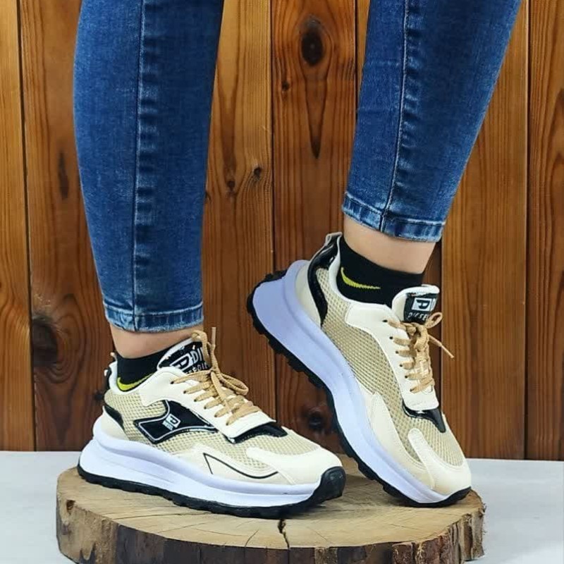 فروش ویژه کفش کتونی  اسپرت زنانه و دخترانه زیره پیو مدل دیزل  کرمی  لژدار4495  با ارسال رایگان