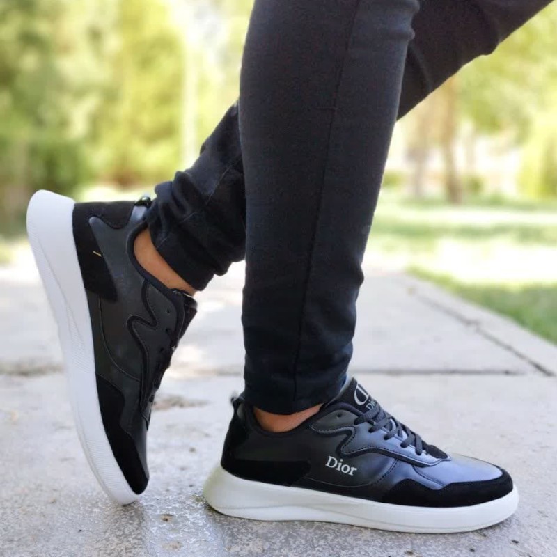 فروش فوق العاده   امروز کفش اسپرت  ونس مردانه مدل دیور مردانه جذاب وشیک مشکی زیره سفید کد3527