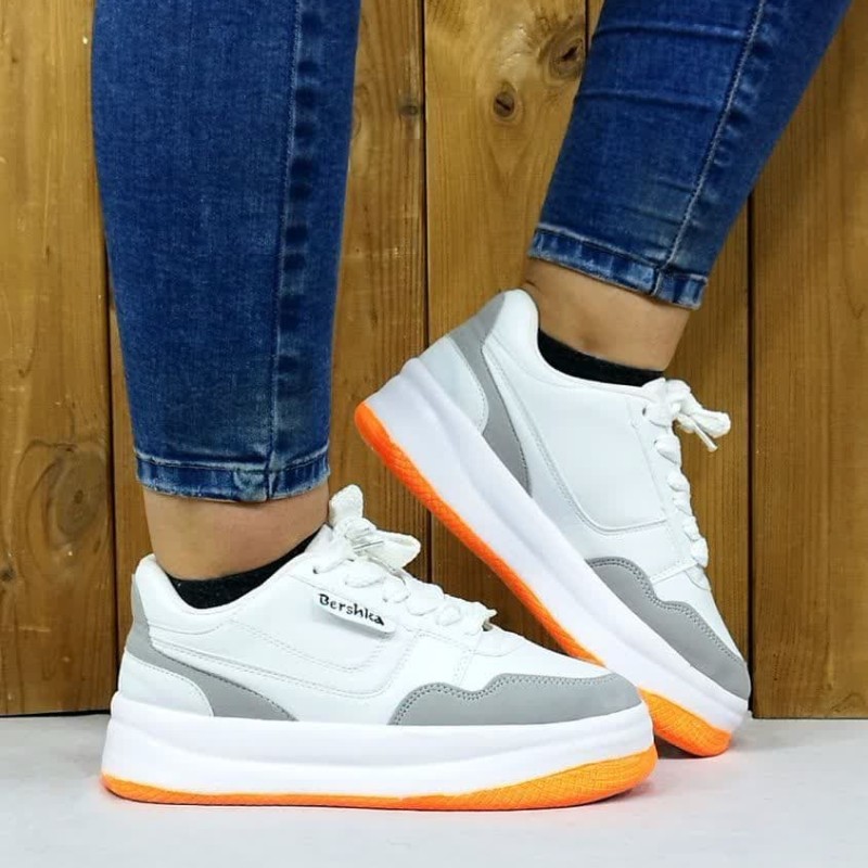 کفش کتونی اسپرت زنانه دخترانه مدل ونس برشکا  سفید نارنجی شیک کد4553ارسال رایگان