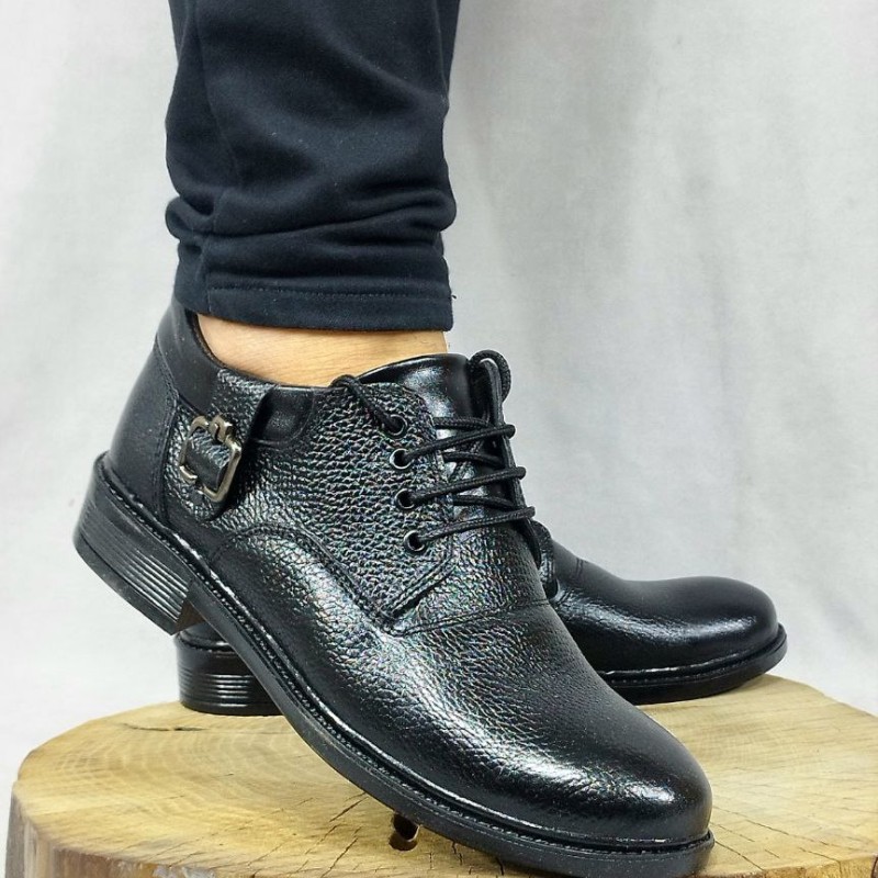 شیک ترین کفش مجلسی اداری مدل چرم طبیعی سگک دار بندی مشکی با ارسال رایگان 2340