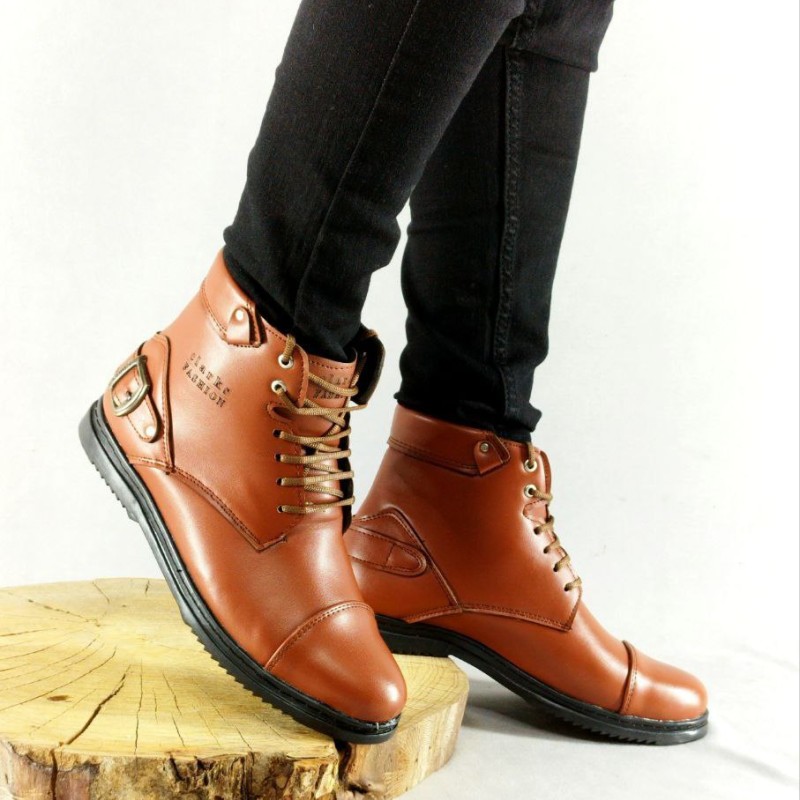 کفش نیم بوت اداری مردانه پسرانه مدل سگک دار خوش دوخت قهوه ای روشن با ارسال رایگان 2195