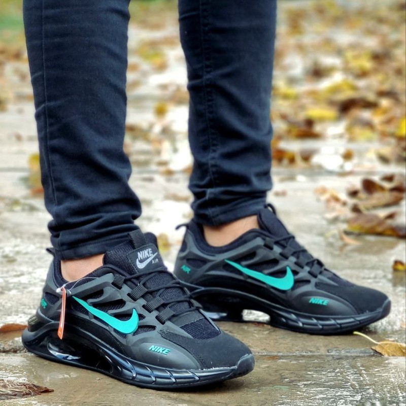 کفش کتونی اسپرت مردانه پسرانه مدل نایک زیره کپسولی با دوام مشکی نایک سبز جذاب  با ارسال رایگان