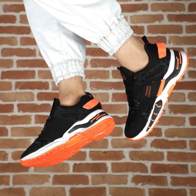 کفش کتونی اسپرت مردانه پسرانه ترند بسیار زیبا و راحت  مشکی نارنجی  با ارسال رایگان3331